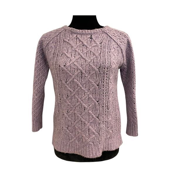 SALE! Ann Taylor Loft Purple Wool-Blend Pullover Cable Knit Sweater Size Small - Picture 3 of 9